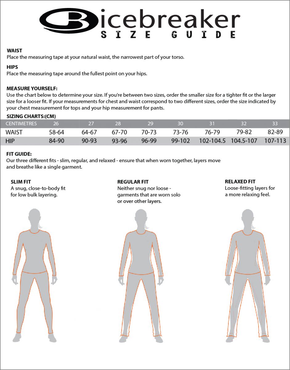 Icebreaker Womens Pants Size Guide